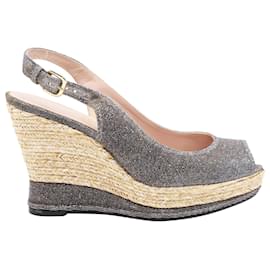 Stuart Weitzman-Stuart Weitzman Jean Zeppa aperta in sughero in pelle glitterata argento-Argento,Metallico