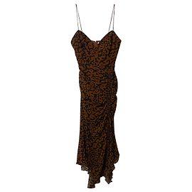 Nicholas Kirkwood Abito longuette Nicholas in chiffon di seta con stampa leopardata Marrone