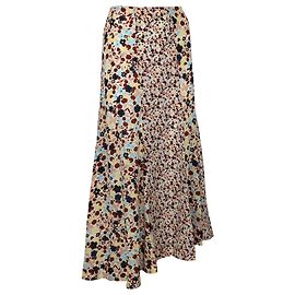 Falda larga asimétrica floral de seda multicolor Theory Multicolor