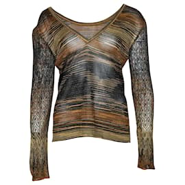 Missoni-Missoni V Neck Metallic Sweater in Brown Rayon-Metallic