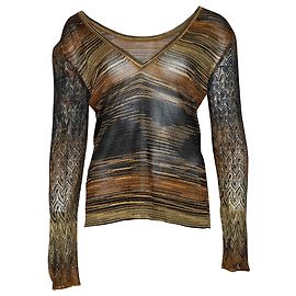 Pull métallisé à col en V Missoni en rayonne marron Métallisé