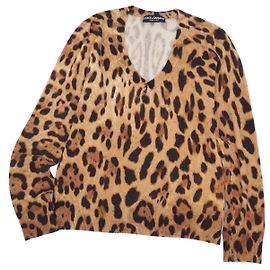 DOLCE & GABBANA Strick-Kaschmir 100% Leopard Pullover Herren V-Ausschnitt Leopard Print Tops Braun Größe 46 (S-Äquivalent) Braun