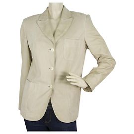 Miu Miu Beige Suede Leather Classic Three Buttons Jacket size 42 Beige