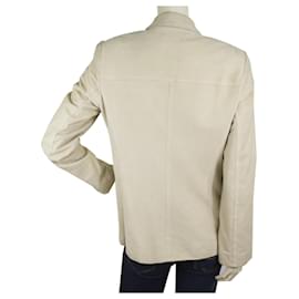 Miu Miu-Talla de chaqueta clásica de tres botones de cuero de gamuza beige Miu Miu 42-Beige