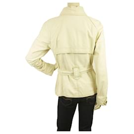 Patrizia Pepe-Patrizia Pepe Off White Ecru Belted lined Breasted Leather Jacket size It 46-White