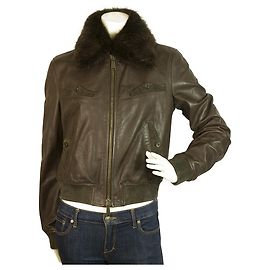 Dsquared2 DSqaured2 Brown Leather Designer Biker Jacket with fur collar trim sz 44 It 10US Brown