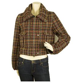 Donna Karan DKNY New York Multicoloured Tweed Short Zipper Front Chaqueta tamaño 10 Multicolor