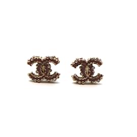 Chanel-Chanel Gold Crystals CC Enamel Stud Earrings-Golden