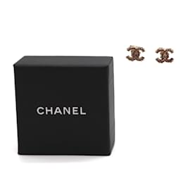 Chanel-Aretes de esmalte CC con cristales de oro de Chanel-Dorado