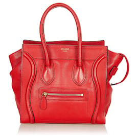 Céline-Celine Red Micro Luggage Leather Handbag-Red