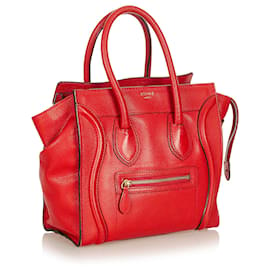 Céline-Celine Red Micro Luggage Leather Handbag-Red