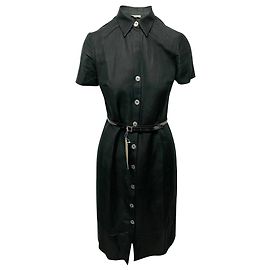 Marella Penny Hemdkleid aus schwarzem Leinen Schwarz