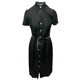 Marella-Marella Penny Shirt Dress in Black Linen-Black