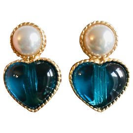 Autre Marque Pendientes de clip de oro con corazón de perlas blancas de imitación cabujón Dorado Turquesa