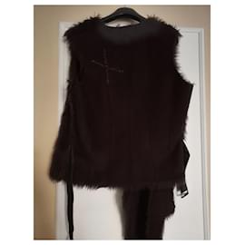 Ikks-Ikks faux fur and mocha suede waistcoat-Dark brown