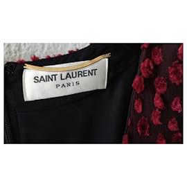 Yves Saint Laurent-ABITO YVES SAINT LAURENT MINI IN SETA E VELLUTO BORDEAUX CON STAMPA LEOPARDO-Rosso