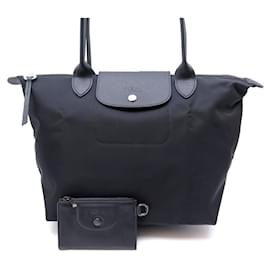 Longchamp-NEU LONGCHAMP LE PLIAGE NEO S HANDTASCHE AUS SCHWARZEM CANVAS + SCHLÜSSELTASCHE-Schwarz