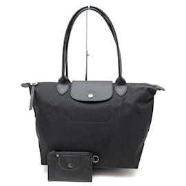 Longchamp-NEU LONGCHAMP LE PLIAGE NEO S HANDTASCHE AUS SCHWARZEM CANVAS + SCHLÜSSELTASCHE-Schwarz