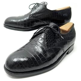 JM Weston-JM WESTON DERBY SHOES 8.5D 42.5 BLACK CROCODILE LEATHER STAINLESS STEEL SHOES-Black
