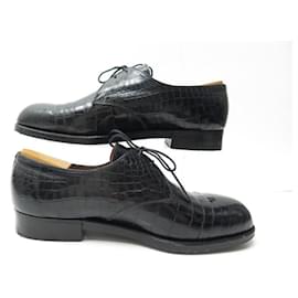 JM Weston-JM WESTON DERBY SHOES 8.5D 42.5 BLACK CROCODILE LEATHER STAINLESS STEEL SHOES-Black