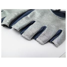 Chanel-NEW CHANEL MITAINES T GLOVES8 IN BLUE LEATHER & GRAY CASHMERE + GLOVES BOX-Other