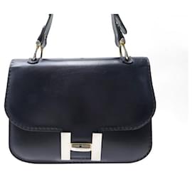 Autre Marque-VINTAGE H CONSTANCE HAND BAG IN NAVY BLUE BOX LEATHER HAND BAG-Navy blue