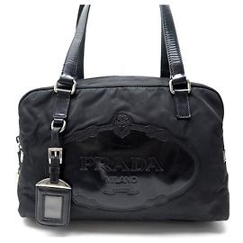 PRADA SHOULDER BAG IN BLACK NYLON CANVAS BLACK HANDBAG PURSE Black