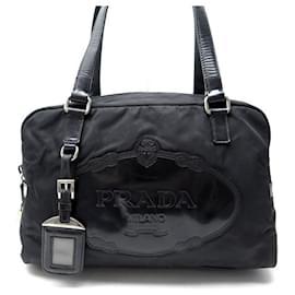 Prada-PRADA SHOULDER BAG IN BLACK NYLON CANVAS BLACK HANDBAG PURSE-Black