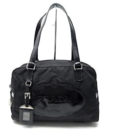 Prada-PRADA SHOULDER BAG IN BLACK NYLON CANVAS BLACK HANDBAG PURSE-Black
