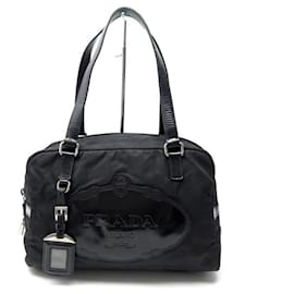 Prada-SAC A MAIN PRADA PORTE EPAULE EN TOILE NYLON NOIR BLACK HANDBAG PURSE-Noir