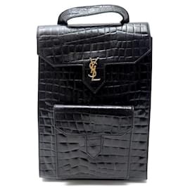 VINTAGE SAC A DOS YVES SAINT LAURENT YSL EN CUIR FACON CROCODILE NOIR BACKPACK Noir