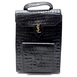 VINTAGE YVES SAINT LAURENT YSL BACKPACK IN BLACK CROCODILE LEATHER BACKPACK Black