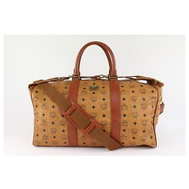 MCM Cognac Monogram Visetos Boston Duffle Bag with Strap Other