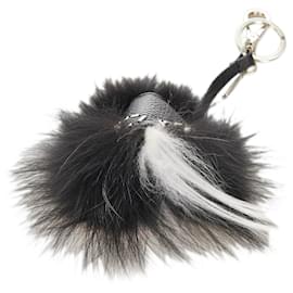 Fendi-Fendi Black Monster Fur Pom-Pom Bag Charm-Black,White
