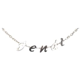 Fendi-Fendi Silver Logo Necklace-Silvery
