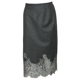 Escada Midi Pencil Skirt with Lace in Grey Wool Grey