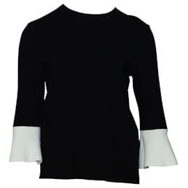 Valentino-Top de punto de manga larga con puños blancos en viscosa negra Valentino-Negro