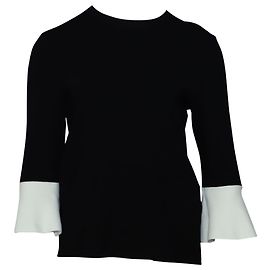 Valentino Langarm-Stricktop mit weißen Bündchen in schwarzer Viskose Schwarz