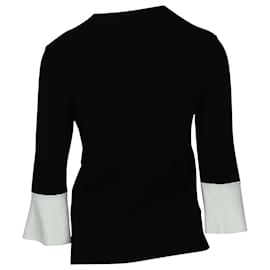 Valentino-Top de punto de manga larga con puños blancos en viscosa negra Valentino-Negro