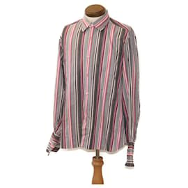 Hermès-HERMES stripe Shirt Pink Gray Auth ar5157-Pink,Grey