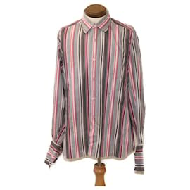 Hermès-HERMES stripe Shirt Pink Gray Auth ar5157-Pink,Grey