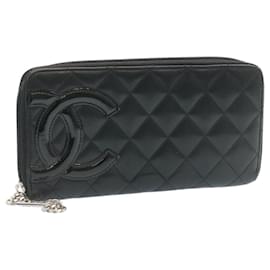 Chanel-CHANEL Matelasse Cambon Line Zip Around Long Wallet Black CC Auth 26362-Black