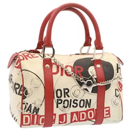 Christian Dior-Christian Dior Pop Line Hand Bag Canvas Bianco Rosso Auth ar4800-Bianco,Rosso