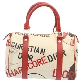 Christian Dior-Christian Dior Pop Line Bolso de mano Canvas Blanco Rojo Auth ar4800-Blanco,Roja