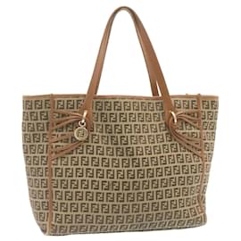 Fendi-FENDI Zucchino Canvas Tote Bag Brown Auth 25496-Brown
