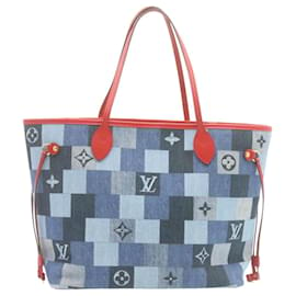 Louis Vuitton-LOUIS VUITTON Monogram Denim Neverfull MM Tote Bag Pouch M44981 LV Auth 22325-Blue