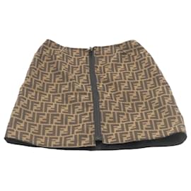 Fendi-Jupe réversible en toile FENDI Zucca Marron Noir Auth gt1585-Marron,Noir