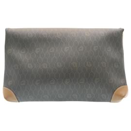 Christian Dior-Christian Dior Honeycomb Canvas Clutch Bag PVC Leather Black Auth ar5164-Black