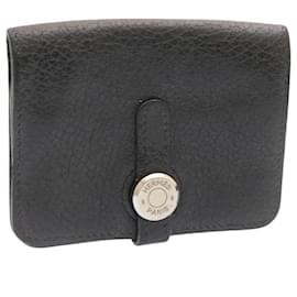 Hermès-HERMES Dogon Coin Purse Leather Black Auth ar5141-Black