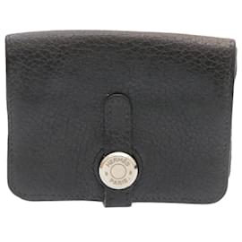Hermès-HERMES Dogon Coin Purse Leather Black Auth ar5141-Black